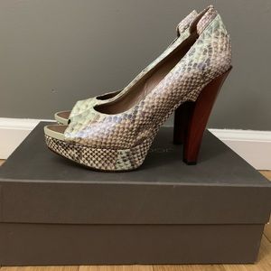 UGG Collection peep toe python heels
